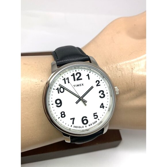 Timex Men's Watch TW2V21200 Quartz Indiglo White Dial Black Leather Band 43mm - Picture 12 of 15